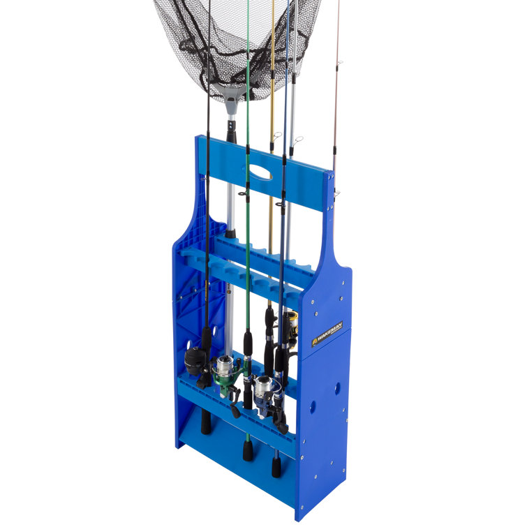 Blue ABS Plastic Adjustable Fishing Rod Holder Stand for Garage Storage