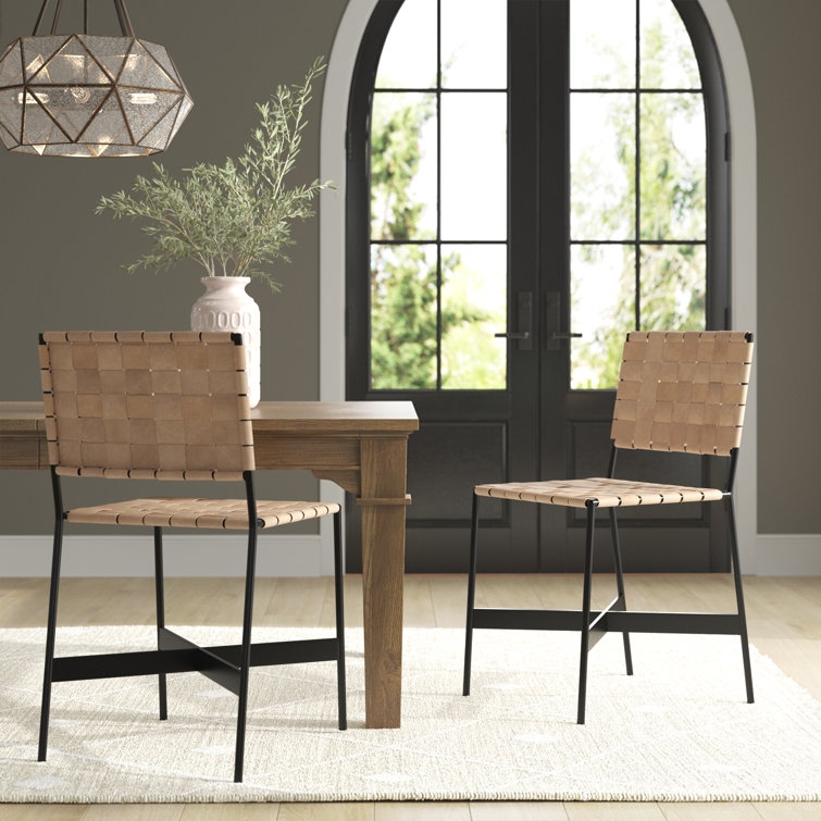 Tan Faux Leather Upholstered Parsons Side Chair with Metal Frame
