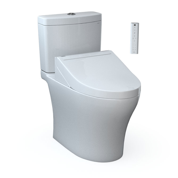 Aquia White Vitreous China Dual Flush Elongated Toilet with Bidet Seat