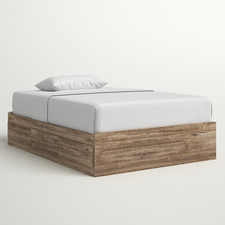 Weathered Oak Full Platform Bed with 3 Storage Drawers