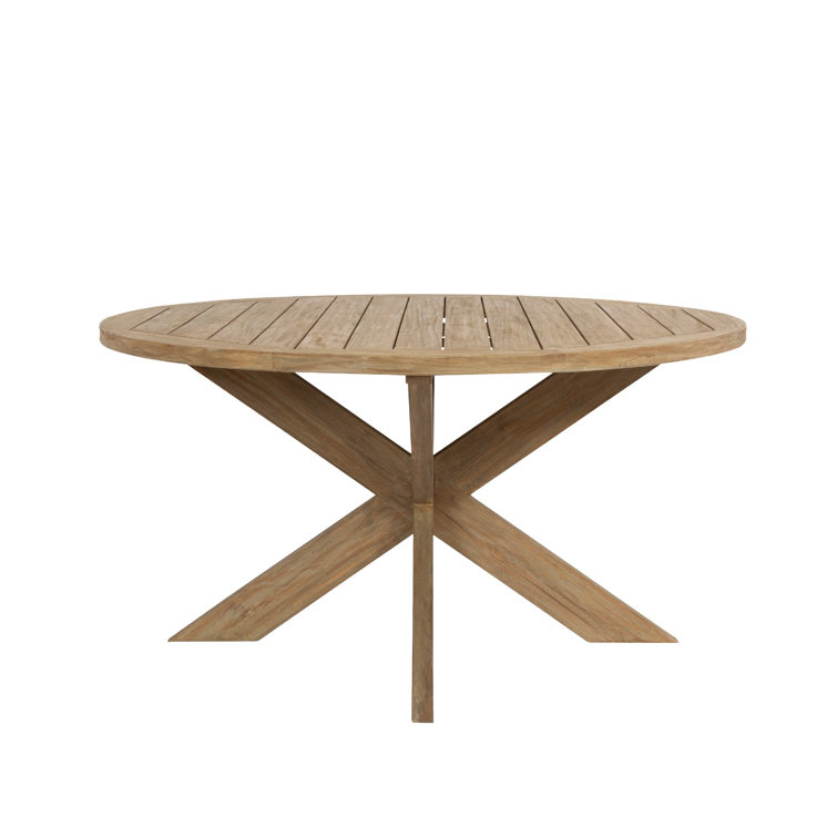 Natural Teak Round Outdoor Dining Table with Cross Base