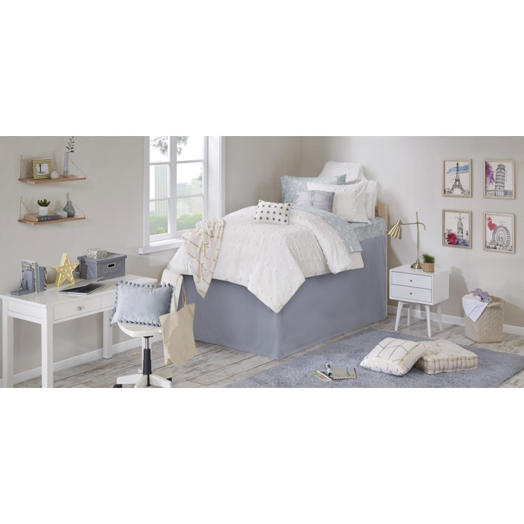 Ivory Cotton Jacquard King Comforter Set with Pom Pom Pillows