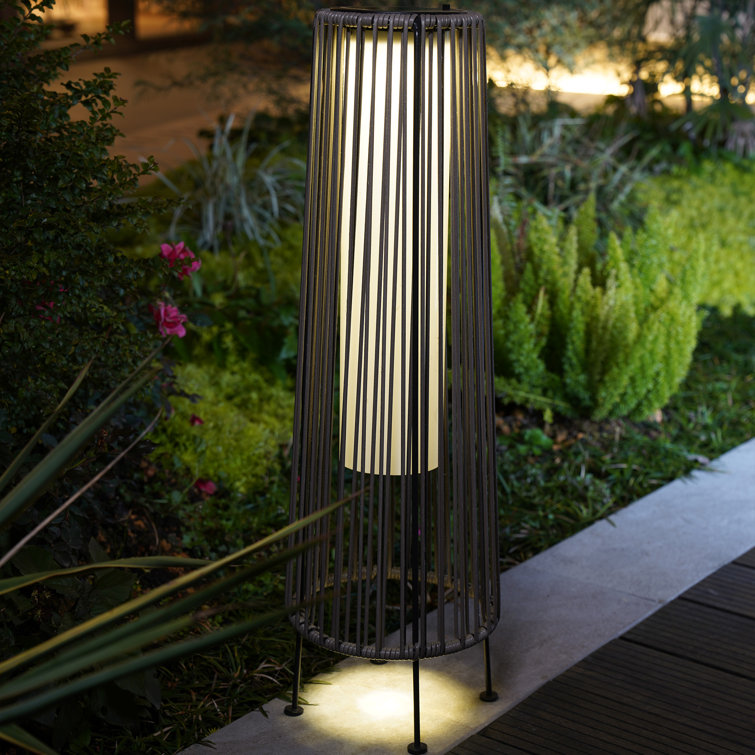 Light Brown Wicker Solar Floor Lamps with LED, 2-Pack