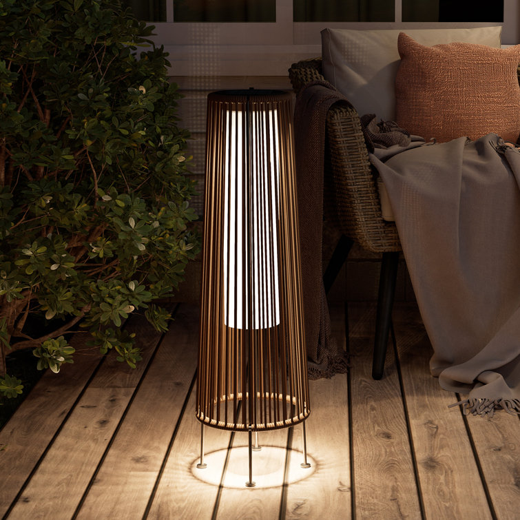 Light Brown Wicker Solar Floor Lamps with LED, 2-Pack