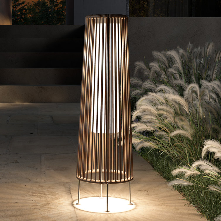 Light Brown Wicker Solar Floor Lamps with LED, 2-Pack