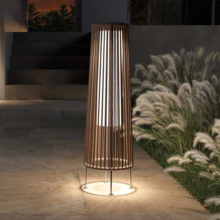 Light Brown Wicker Solar Floor Lamps with LED, 2-Pack