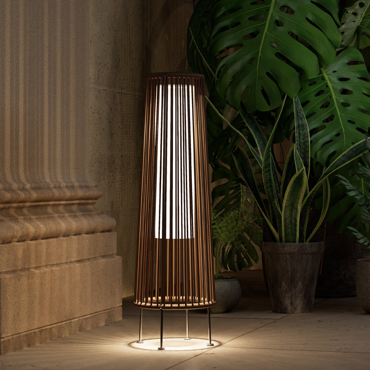 Light Brown Wicker Solar Floor Lamps with LED, 2-Pack