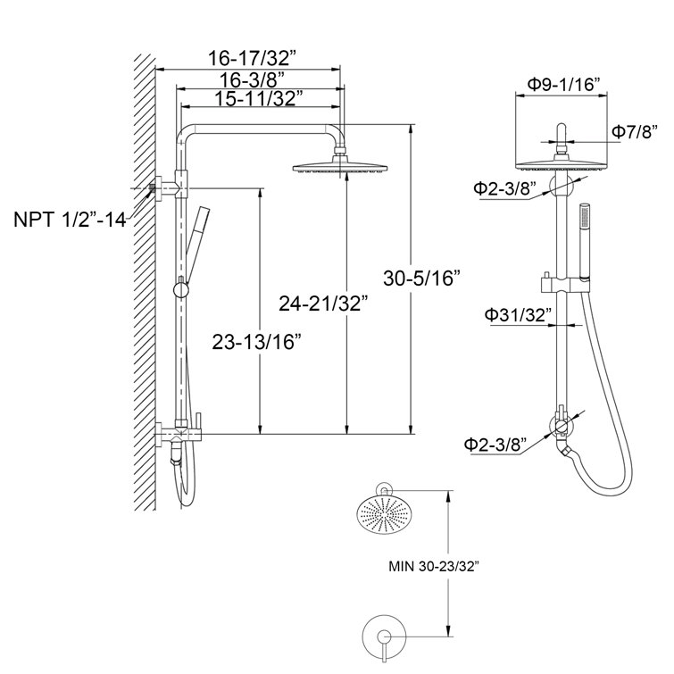 Matte Black Adjustable Multi-Head Rain Shower System