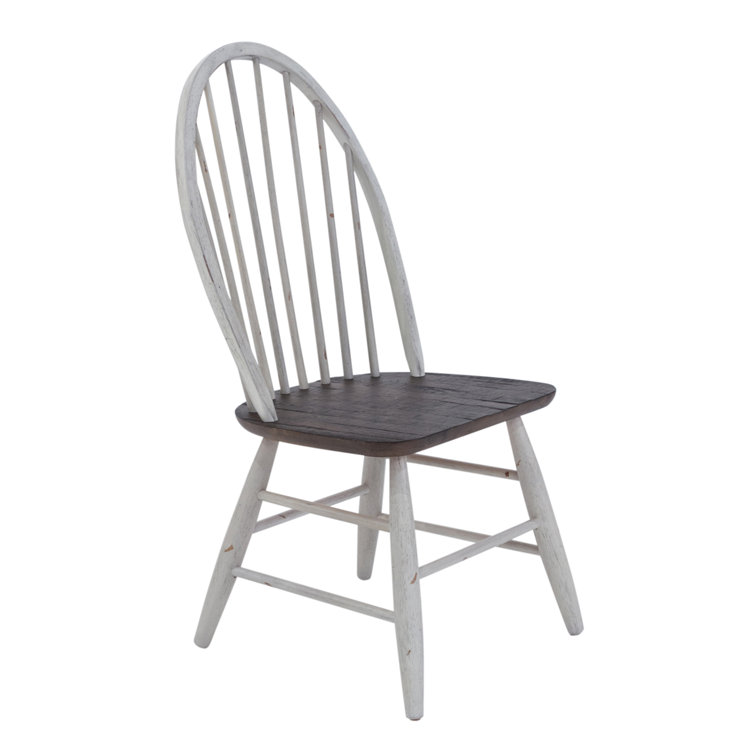 Farmhouse White and Wood Windsor Side Chair