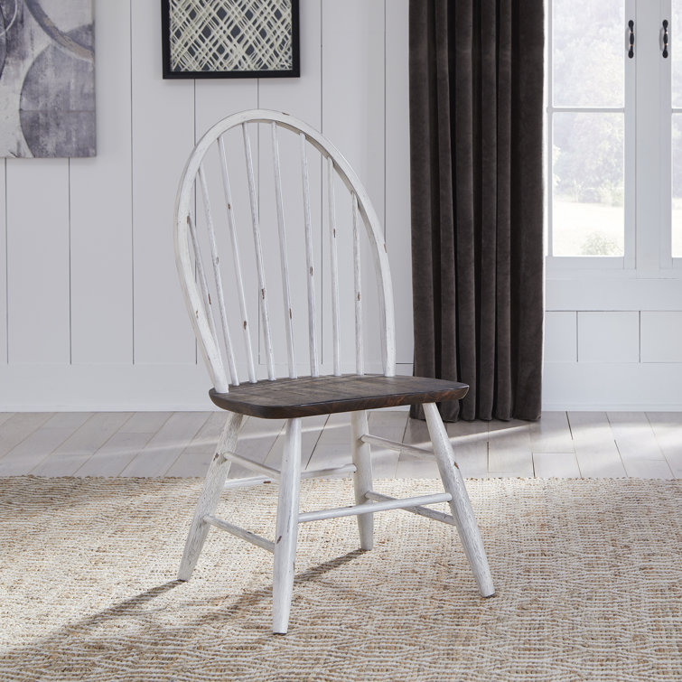 Farmhouse White and Wood Windsor Side Chair