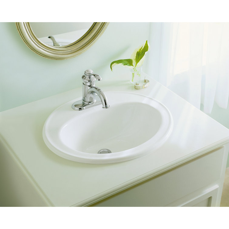 White Ceramic Oval Drop-In Bathroom Sink with Overflow