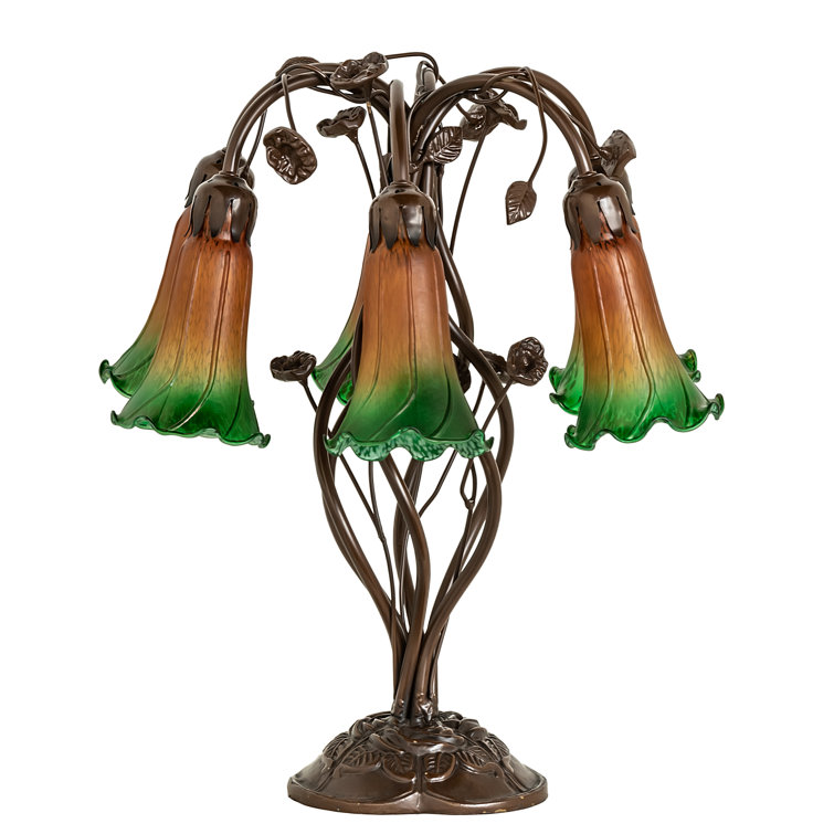 Mahogany Bronze 18" Tiffany Pond Lily 6-Light Table Lamp