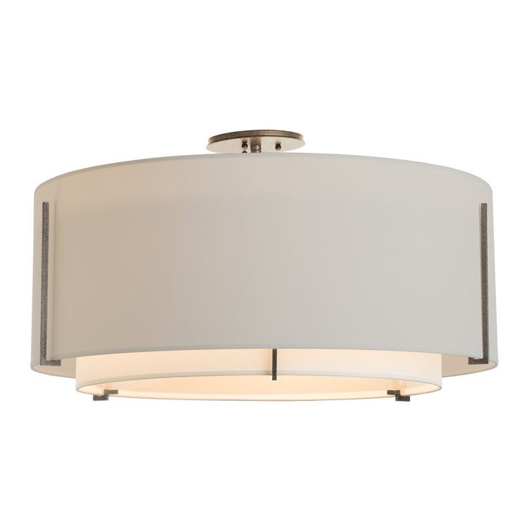 Exos Double Shade Drum Semi-Flush Mount in Natural Iron & Flax