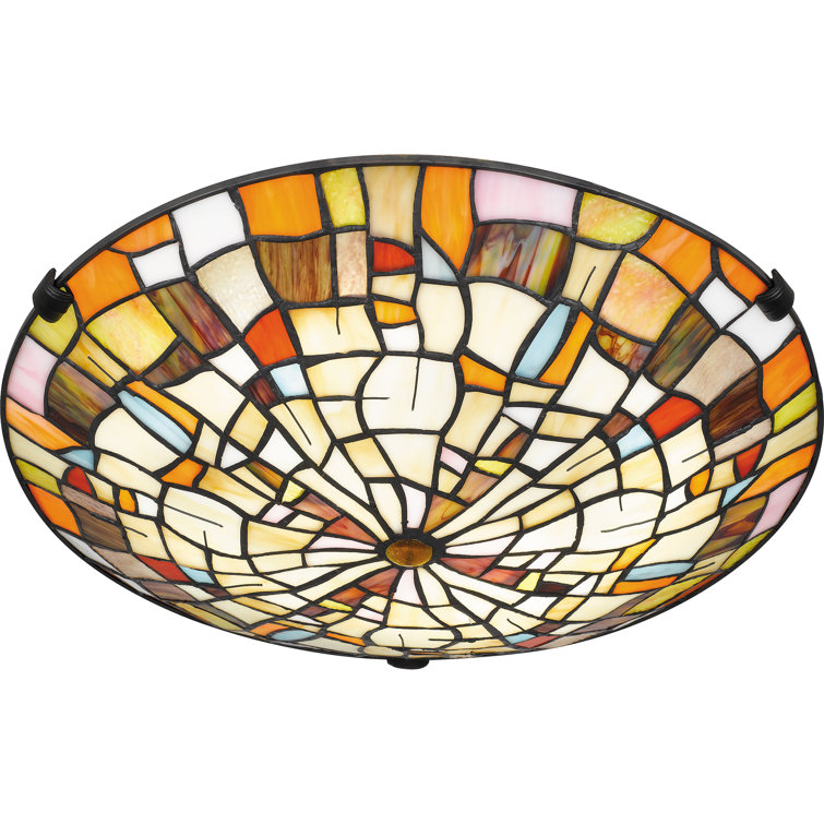Stinson 16.5" Multicolor Art Glass 2-Light Matte Black Flush Mount