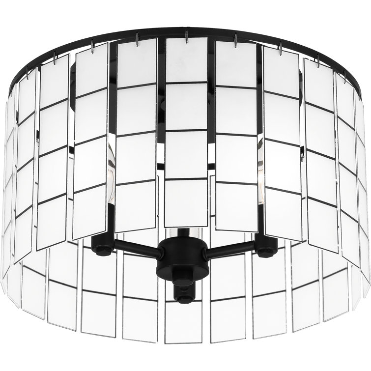 Seigler Matte Black 14" Glass Drum Semi-Flush Mount Light