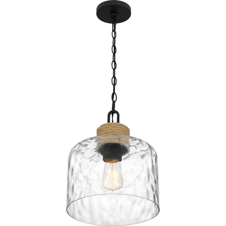 Matte Black Glass Mini Pendant Light with Rope Detail