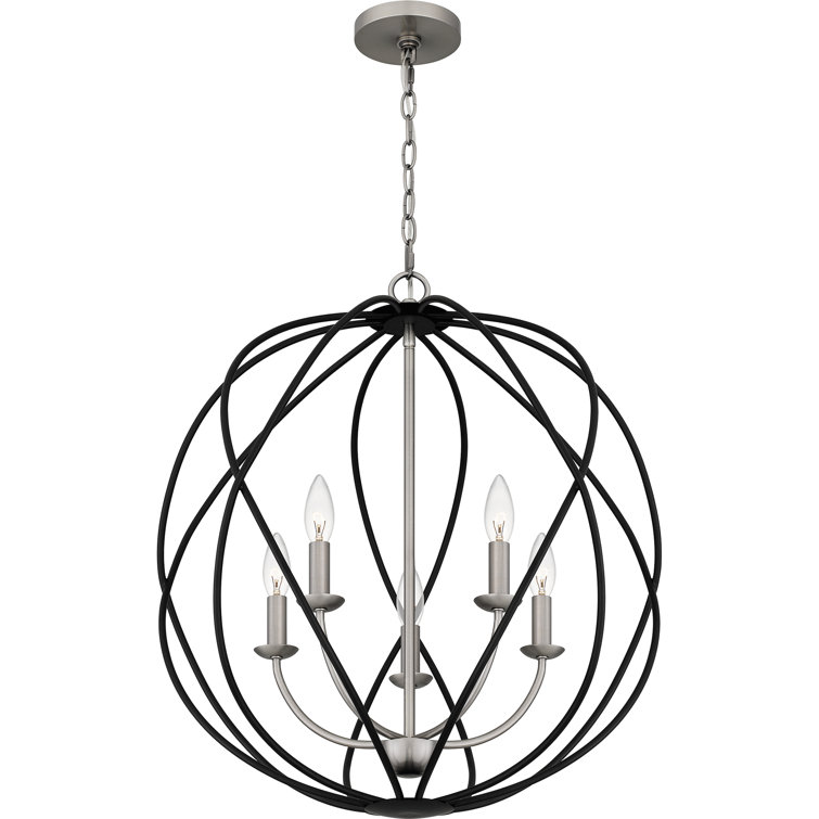 Antique Nickel 5-Light Globe Pendant Chandelier