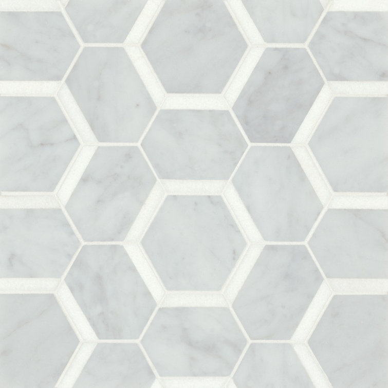 White Carrara and Thassos Hexagon Marble Mosaic Tile