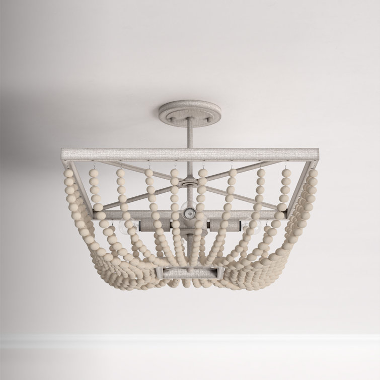 Mystic Sand Coastal Bohemian 4-Light Semi-Flush Mount with Wood Beads
