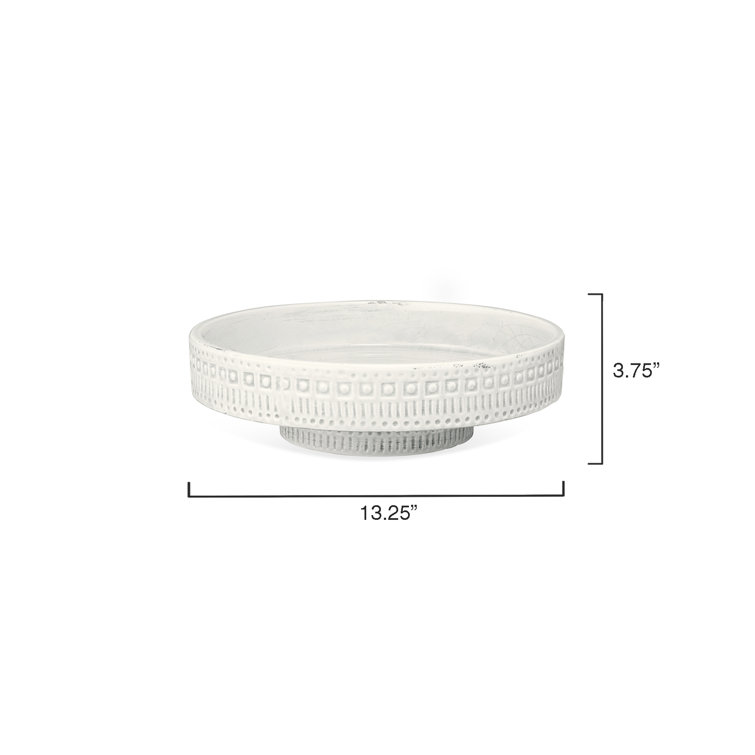 Coco Handmade Geometric Ceramic Decorative Bowl - White