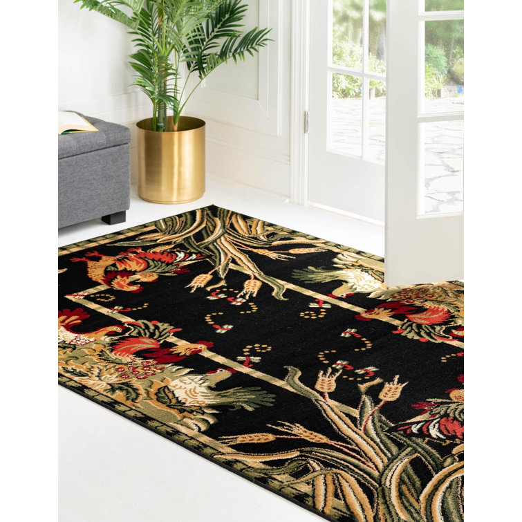 Andersonville Black Floral Synthetic Rectangle Rug