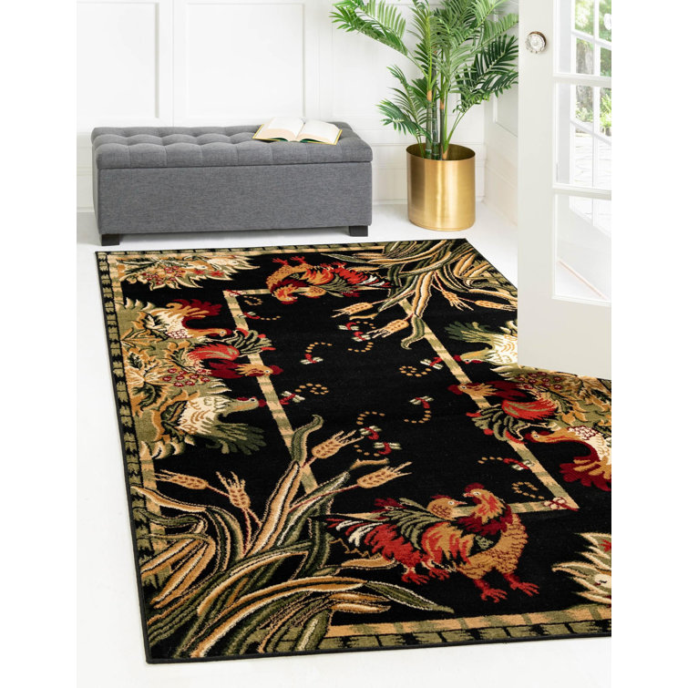 Andersonville Black Floral Synthetic Rectangle Rug