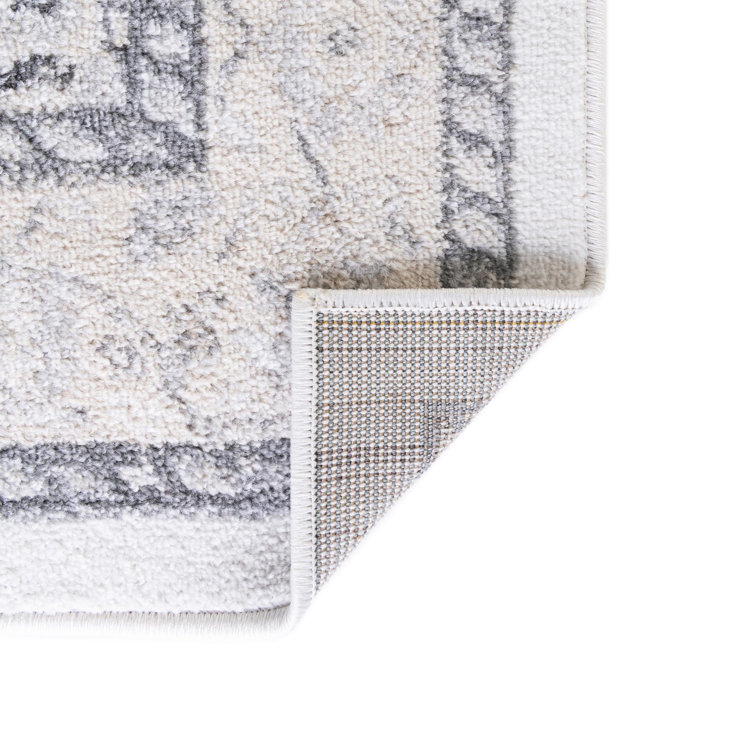Ivory and Gray Synthetic Medallion Square Rug