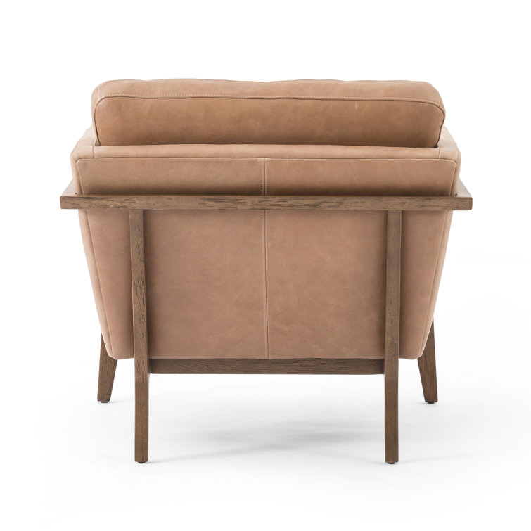 Contemporary Dash Brown Leather Armchair with Solid Wood Frame