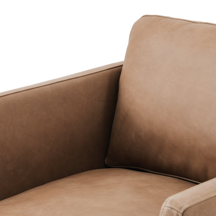 Contemporary Dash Brown Leather Armchair with Solid Wood Frame