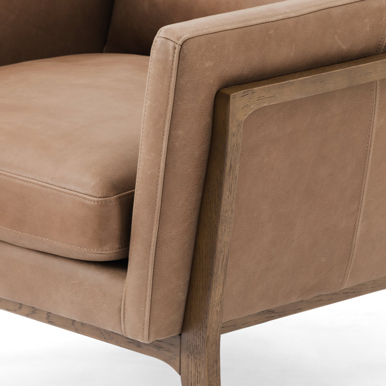 Contemporary Dash Brown Leather Armchair with Solid Wood Frame