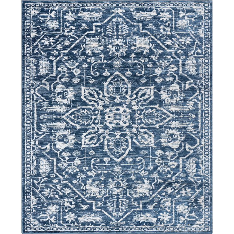 Light Blue Floral Synthetic Reversible 5' x 7' Rug