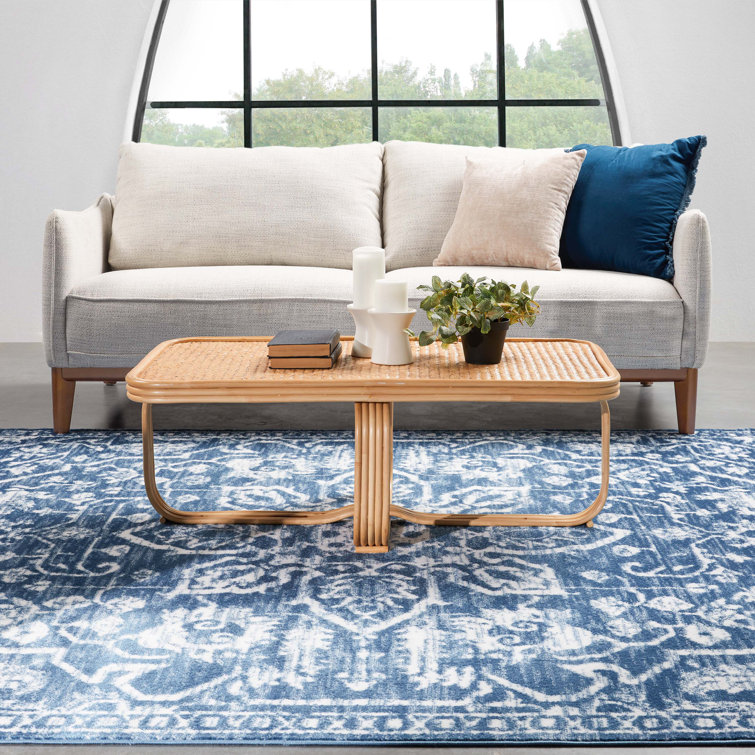 Light Blue Floral Synthetic Reversible 5' x 7' Rug