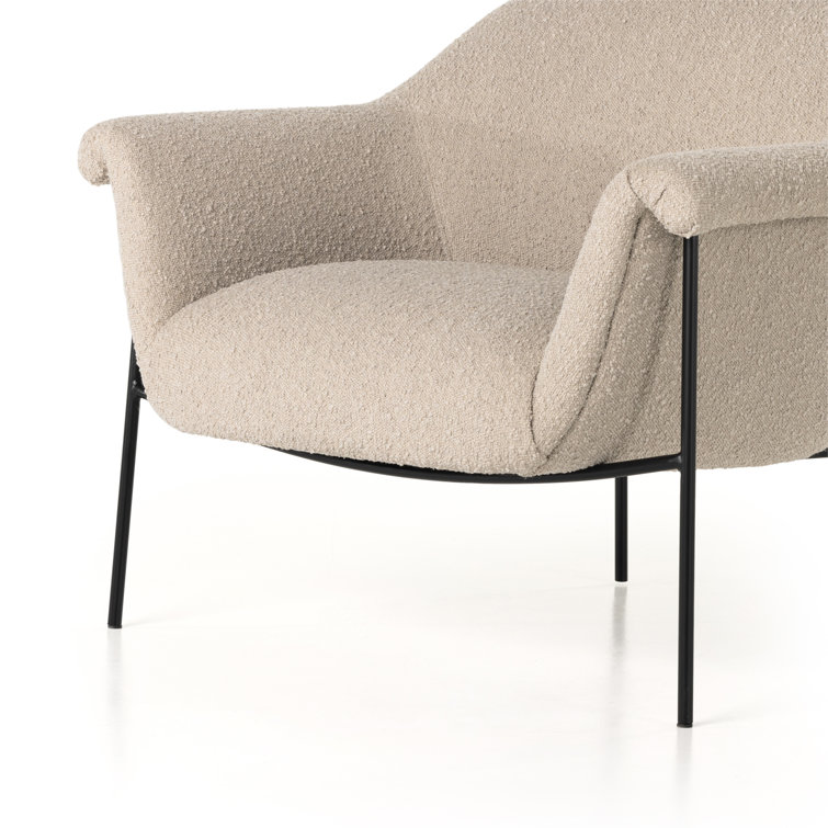 Suerte Contemporary Sand Bouclé Accent Chair with Metal Base