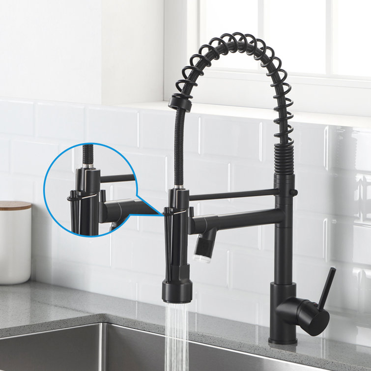 Matte Black Brass Pull Down Kitchen Faucet with LED Light