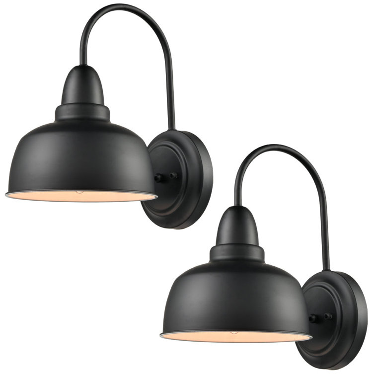Black Metal Gooseneck Barn Light Sconce Set