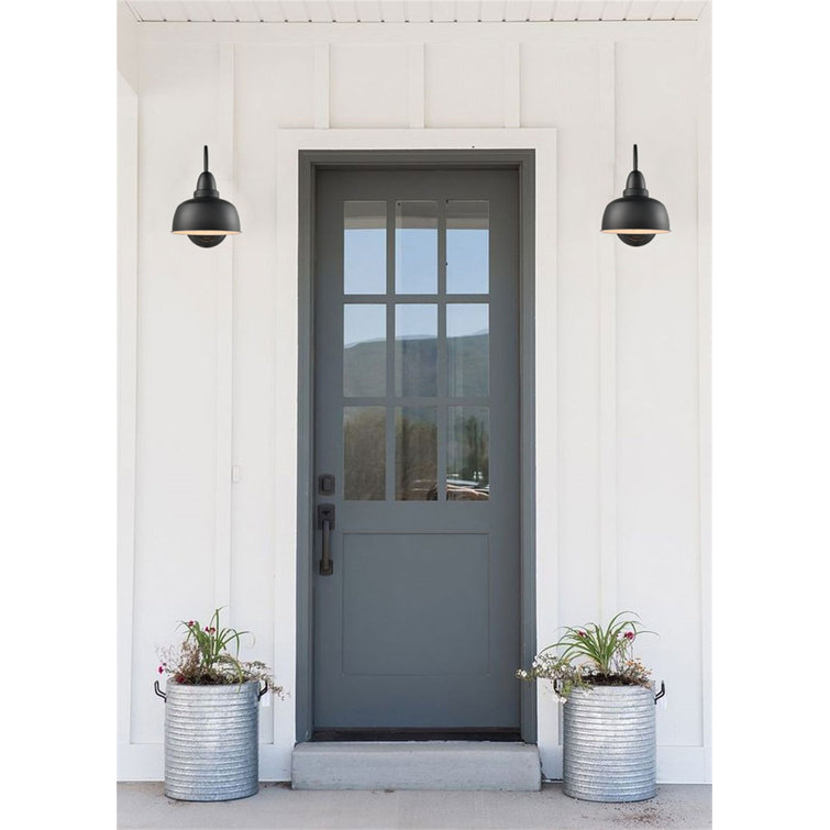 Black Metal Gooseneck Barn Light Sconce Set