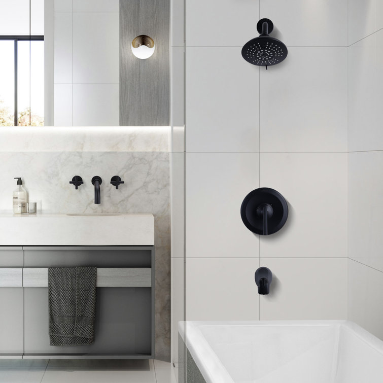 Matte Black Wall Mounted Single-Handle Shower Faucet Set