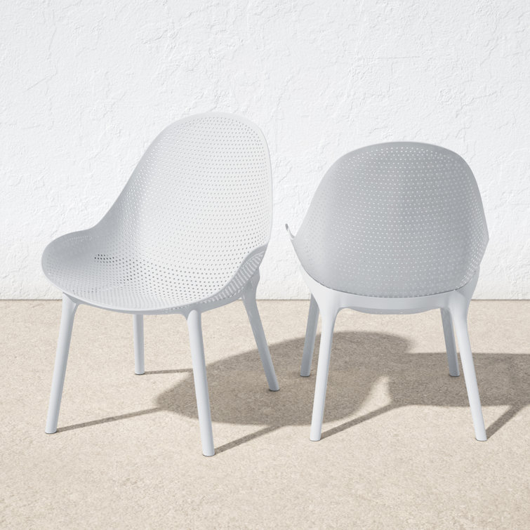 White Armless Plastic Outdoor Lounge Chairs, Set of 2