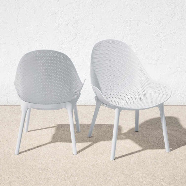 White Armless Plastic Outdoor Lounge Chairs, Set of 2