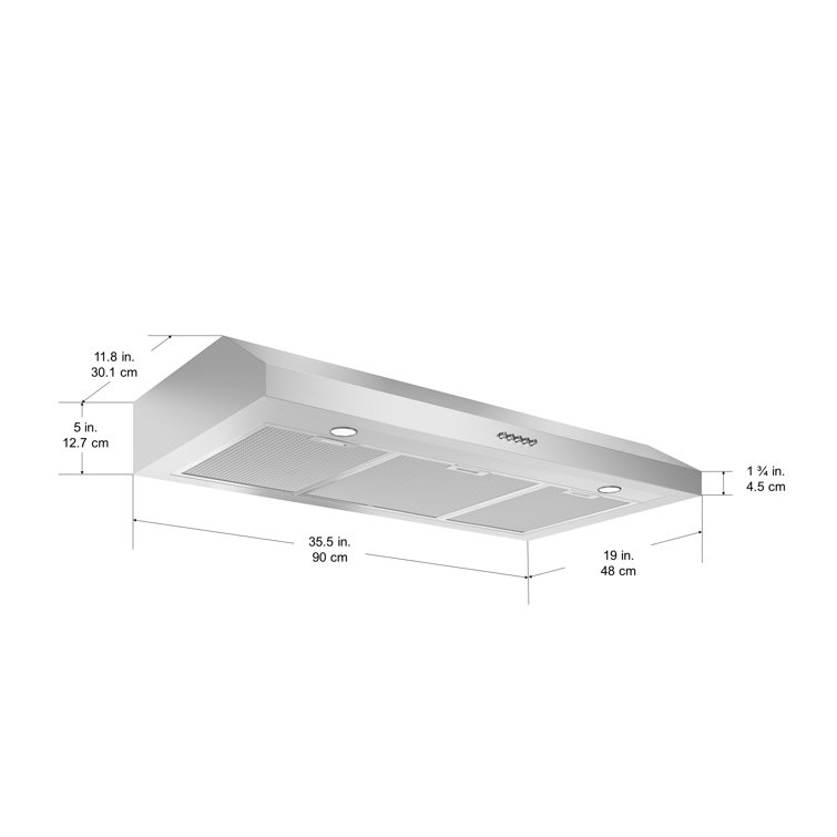 Slim 36" Stainless Steel Under Cabinet Range Hood with LED Lights