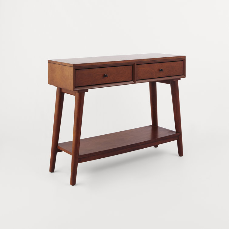 Mid-Century Acorn Brown Mahogany Console Table with Storage