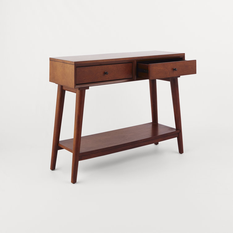 Mid-Century Acorn Brown Mahogany Console Table with Storage