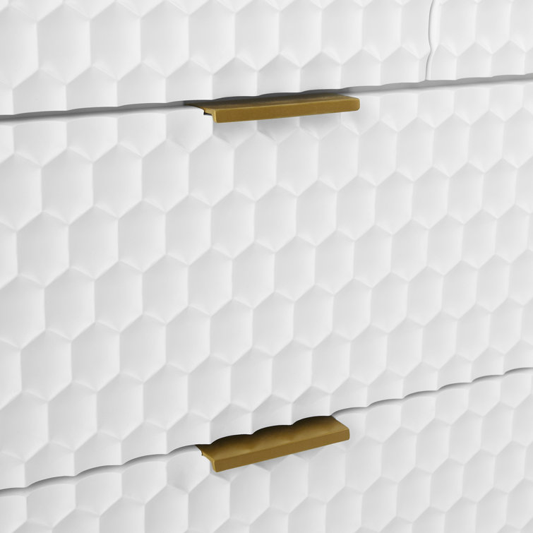 Transitional White Pearl 7-Drawer Dresser with Gold Accents