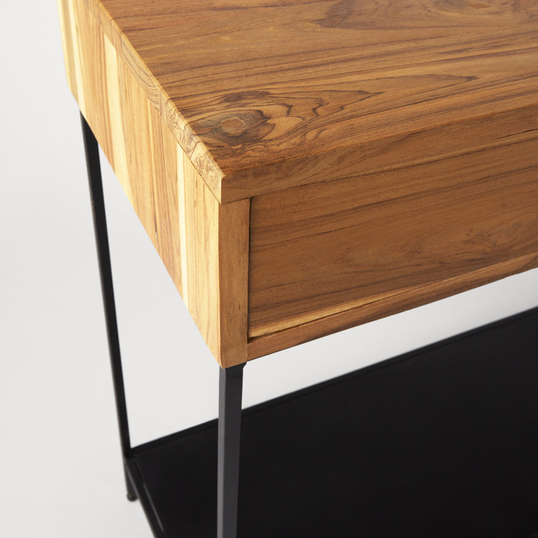 Theo 48'' Brown Wood and Black Metal Console Table with Storage