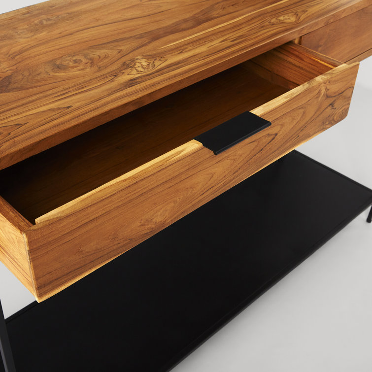 Theo 48'' Brown Wood and Black Metal Console Table with Storage