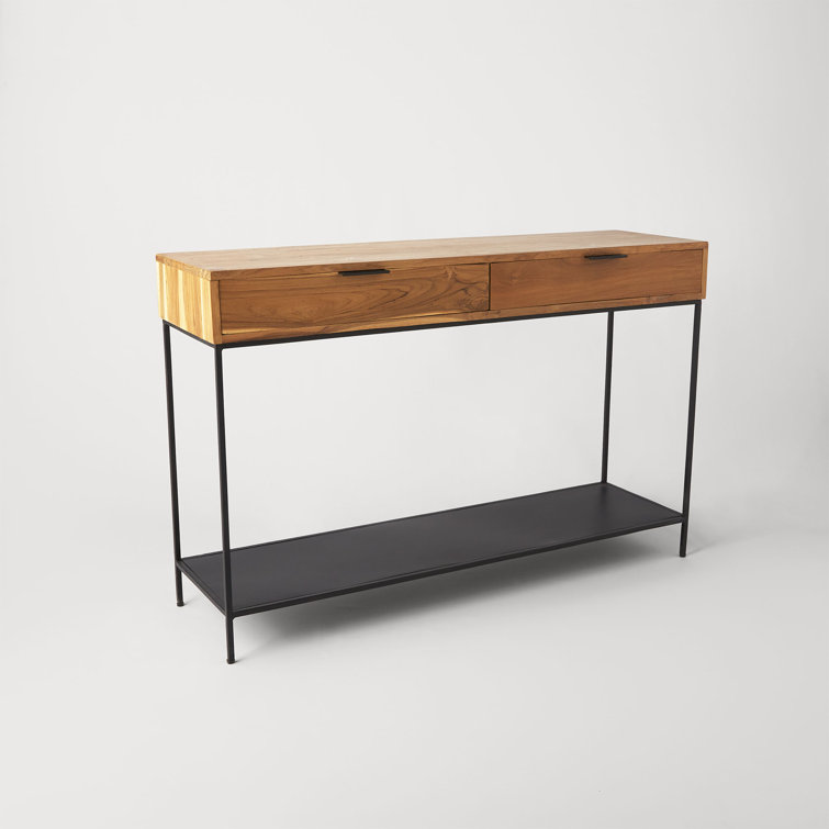 Theo 48'' Brown Wood and Black Metal Console Table with Storage