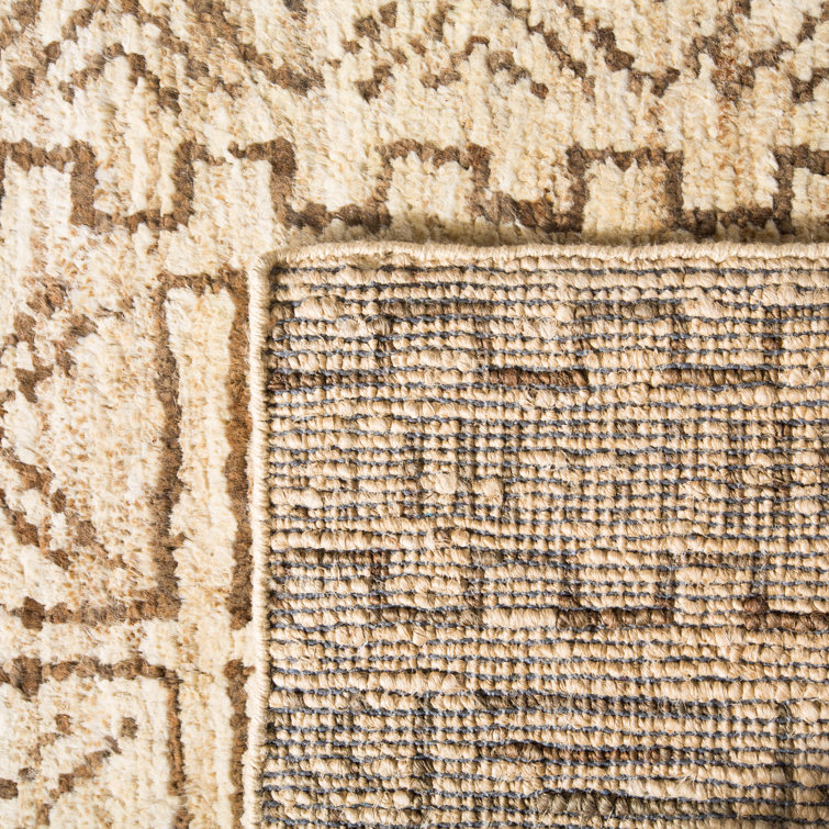 Cream and Chocolate Hand-Knotted Wool Area Rug