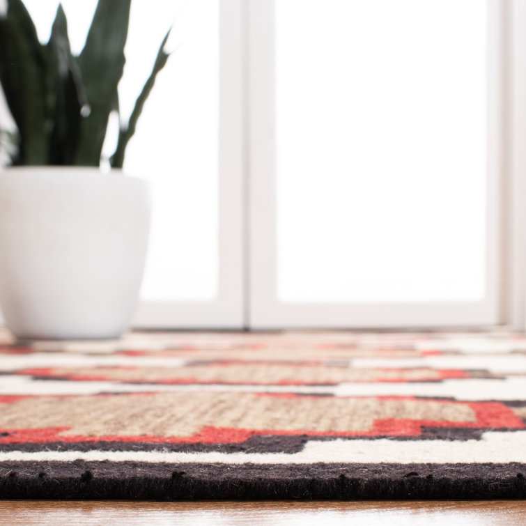 Art Deco Inspired Reversible Hand-Knotted Wool Accent Rug in Multicolor