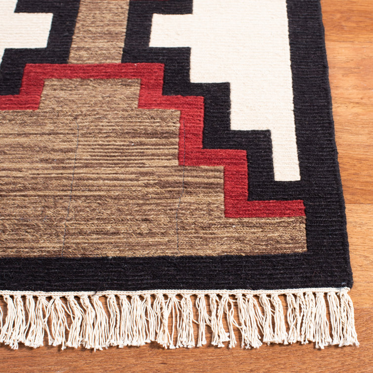 Art Deco Inspired Reversible Hand-Knotted Wool Accent Rug in Multicolor