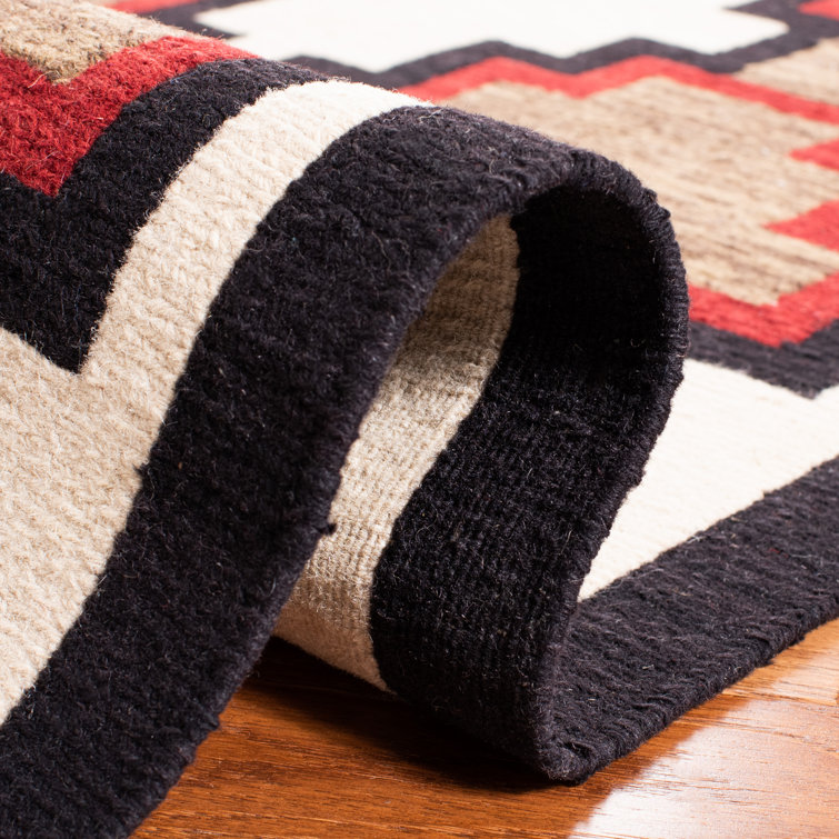Art Deco Inspired Reversible Hand-Knotted Wool Accent Rug in Multicolor